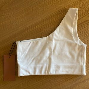 Girlfriend Collective Bianca One Shoulder Bra - Ivory - Small